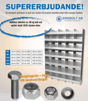 Komplett bultsortiment M6 till M16 8.8 FZB inklusive skp i gruppen Bygg, Beslag & El / Beslag  / Spik, skruv och bult hos Blys VIP AB (2300-6-1630100S)