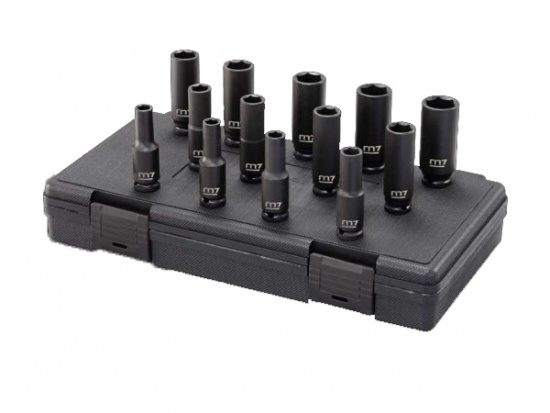 L�nga krafthylsor i set 1/2tum 10-12-13-14-15-17-19-21-24-27