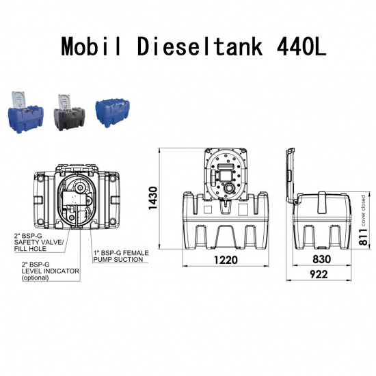 Mobil dieseltank 440l med lock 230V