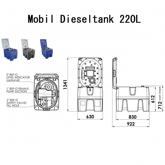 Mobil dieseltank 220l utan lock 230V