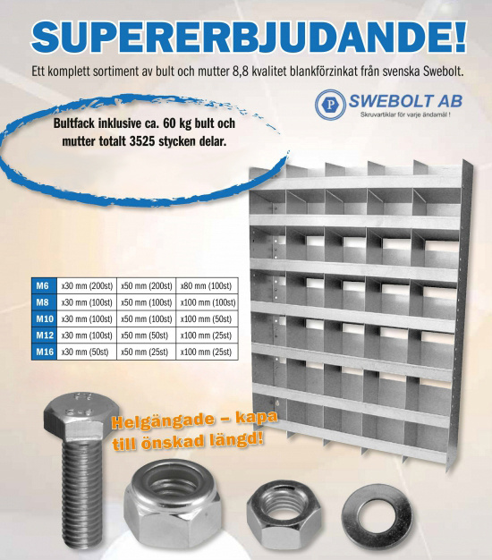 Komplett bultsortiment M6 till M16 8.8 FZB inklusive sk�p