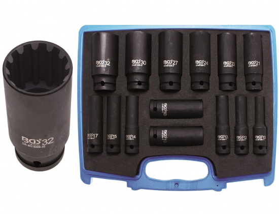 Krafthylsor l�nga 1/2tum 10-32mm 14 delar - Gearlock BGS