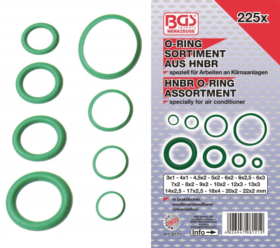 O-Ring Sortiment HNBR 225-delar, 3-22mm � BGS