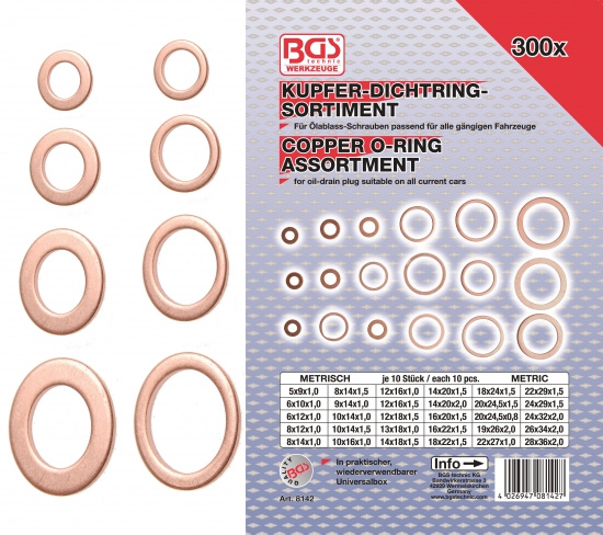 O-Ring Sortiment Koppar 300-delar BGS
